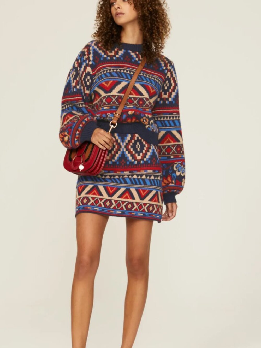 NWT Farm Rio Anika Tapestry Blue Sweater Skirt Pull On Wool Blend Size Small